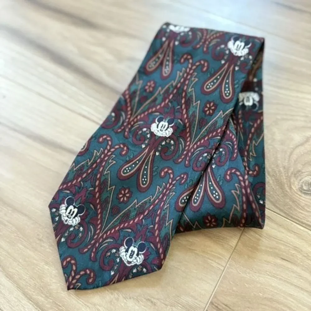 Vintage 80s 90s Disney Mickey Mouse 100% Silk Mens Neck Tie